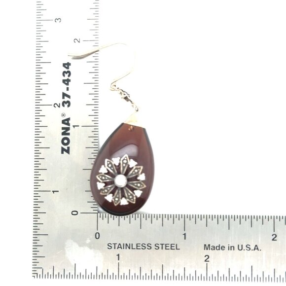 925 Brown Stone/Cz Dangle Earrings - Picture 6 of 7